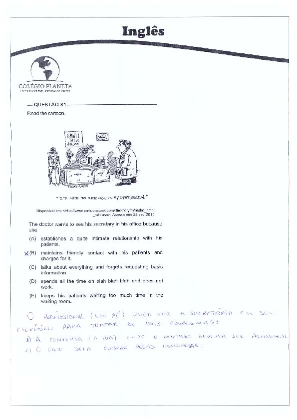 UFG 2011: Questão 81 (inglês) – Primeira fase – prova tipo 3
