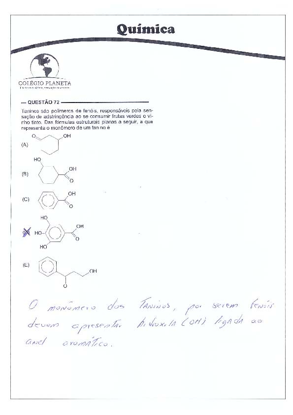UFG 2011: Questão 72 – Primeira fase – prova tipo 3