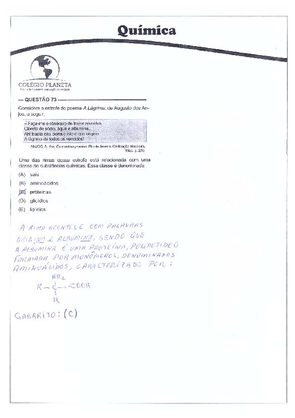 UFG 2011: Questão 73 – Primeira fase – prova tipo 3