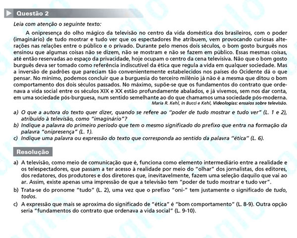 Fuvest 2012: Questão 2 (segunda fase) – língua portuguesa