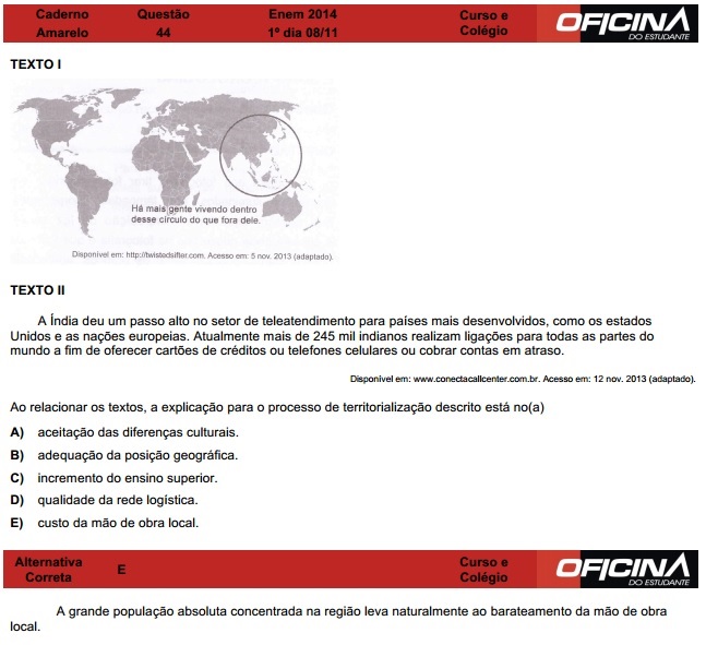 Enem 2014: correção da questão 44