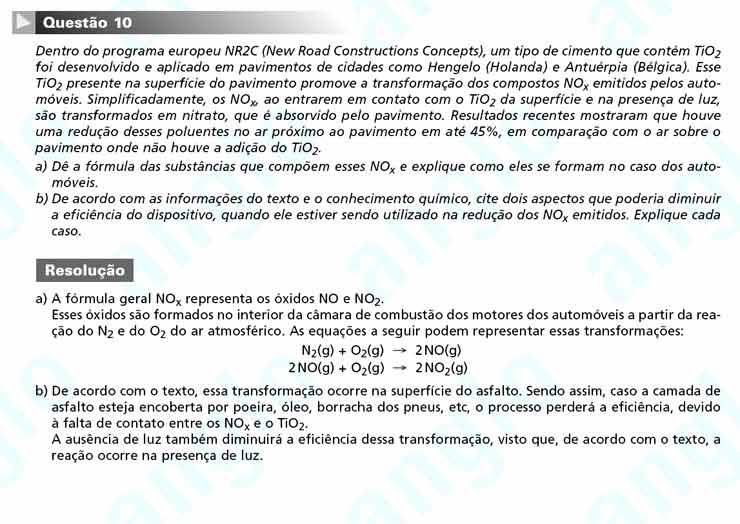 Unicamp 2011 – segunda fase: Questão 10 – Ciências da natureza