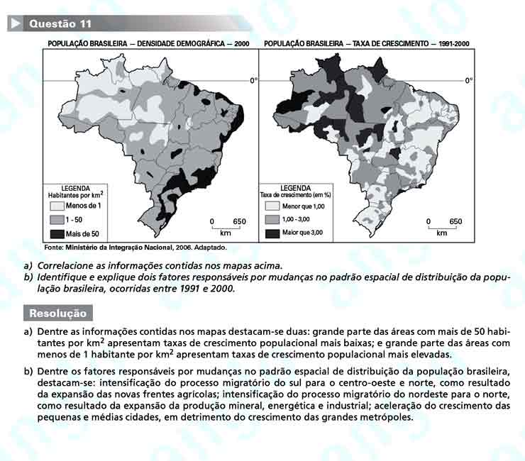 Fuvest 2011 – segunda fase: Questão 11 – Conhecimentos Gerais