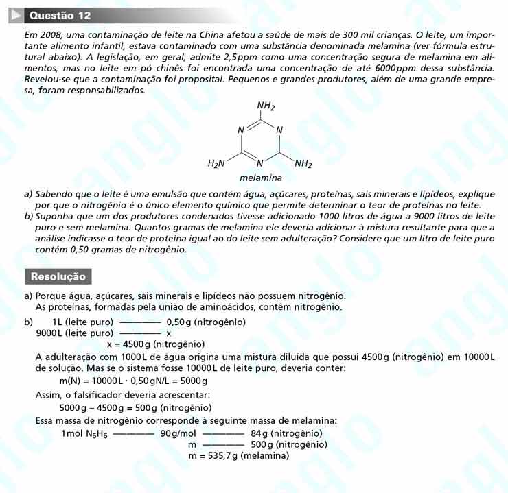 Unicamp 2011 – segunda fase: Questão 12 – Ciências da natureza