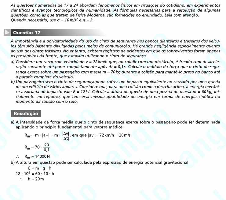 Unicamp 2011 – segunda fase: Questão 17 – Ciências da natureza