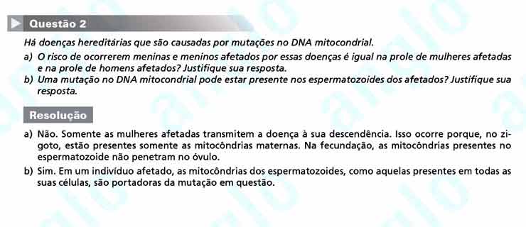 Fuvest 2011 – segunda fase: Questão 2 (Biologia) – Conhecimentos Específicos