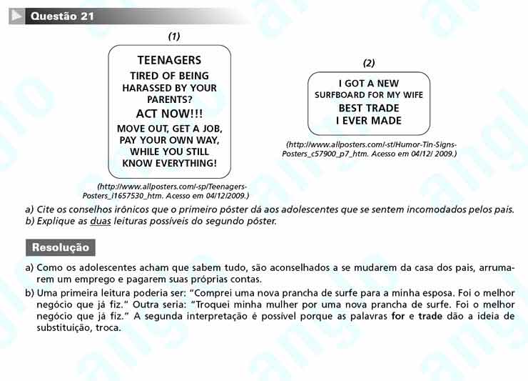 Unicamp 2011 – segunda fase: Questão 21 – Inglês