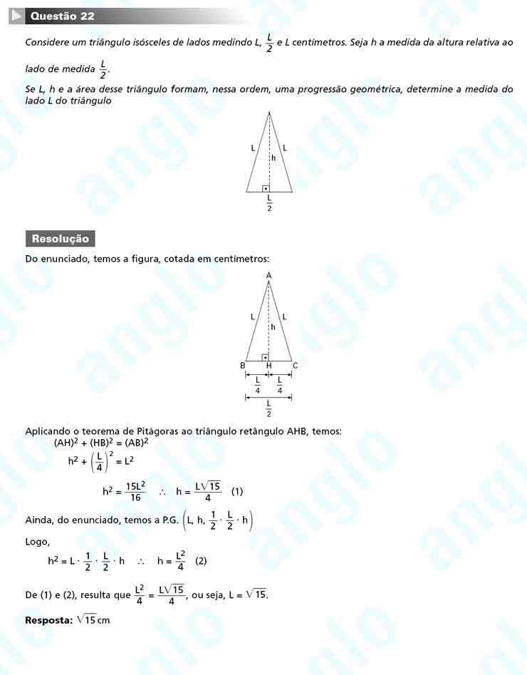 Unesp 2011 – segunda fase: Questão 22 – Matemática