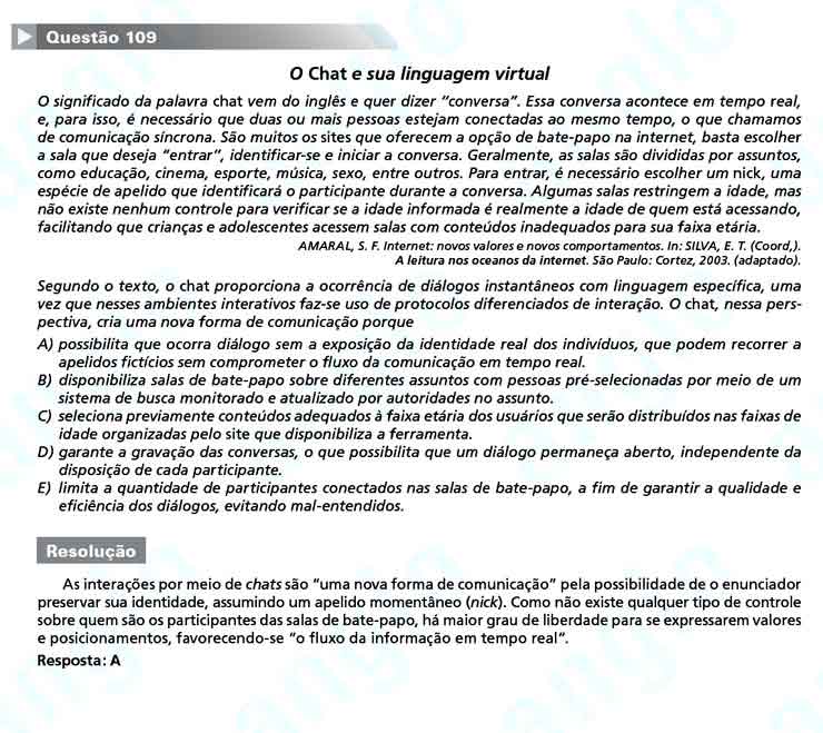 Enem 2010: Questão 109  – Linguagens e Códigos (prova amarela)