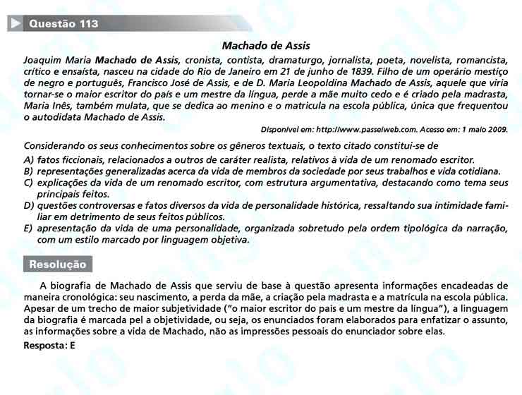 Enem 2010: Questão 113  – Linguagens e Códigos (prova amarela)