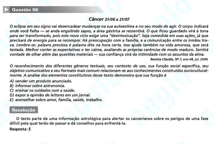 Enem 2010: Questão 98 – Linguagens e Códigos (prova amarela)