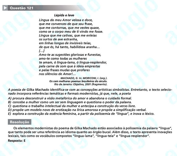 Enem 2011: Questão 121 – Linguagens e Códigos (prova amarela)