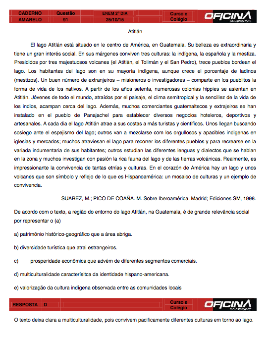 Enem 2015: correção da questão 91 (espanhol)