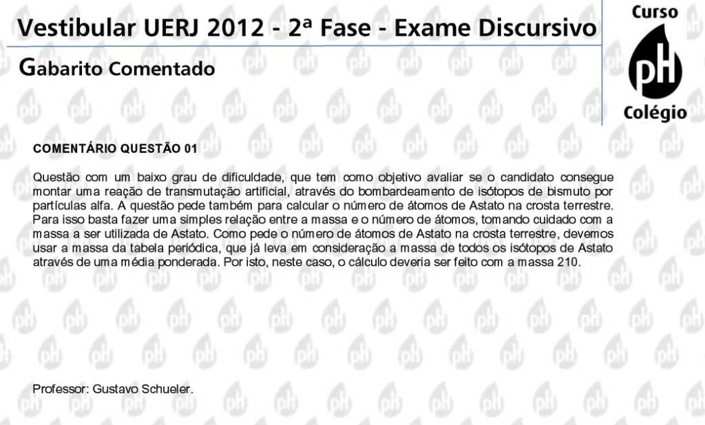 Uerj 2012 – Química (questão 1)