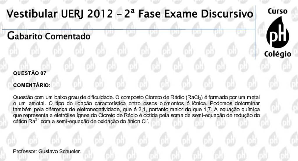 Uerj 2012 – Química (questão 7)