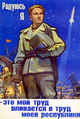 Na União Soviética, estratégias muito parecidas era utilizadas para promover a ideologia do regime comunista. Na foto, um cartaz exalta o serviço dos aeronautas, colocando-os como heróis nacionais. Exaltar as grandes conquistas soviéticas era uma forma de afirmar a força da URSS perante os cidadãos.