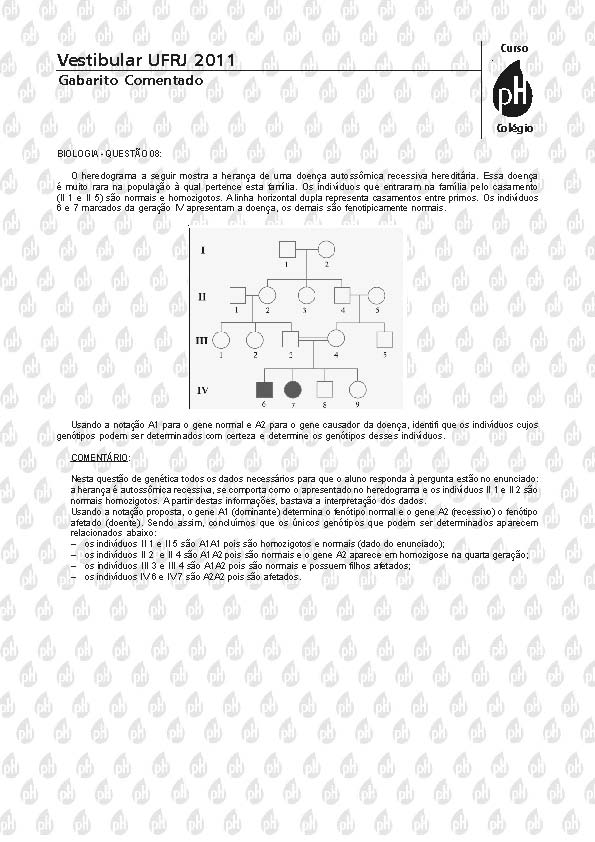 UFRJ 2011: Questão 8 – Biologia