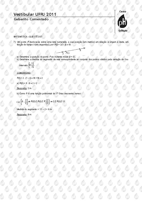 UFRJ 2011: Questão 7 – Matemática
