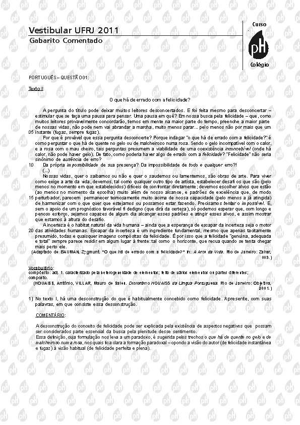 UFRJ 2011: Questão 1 – Português