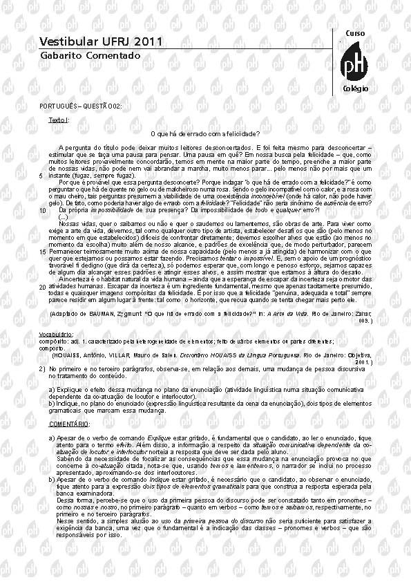 UFRJ 2011: Questão 2 – Português