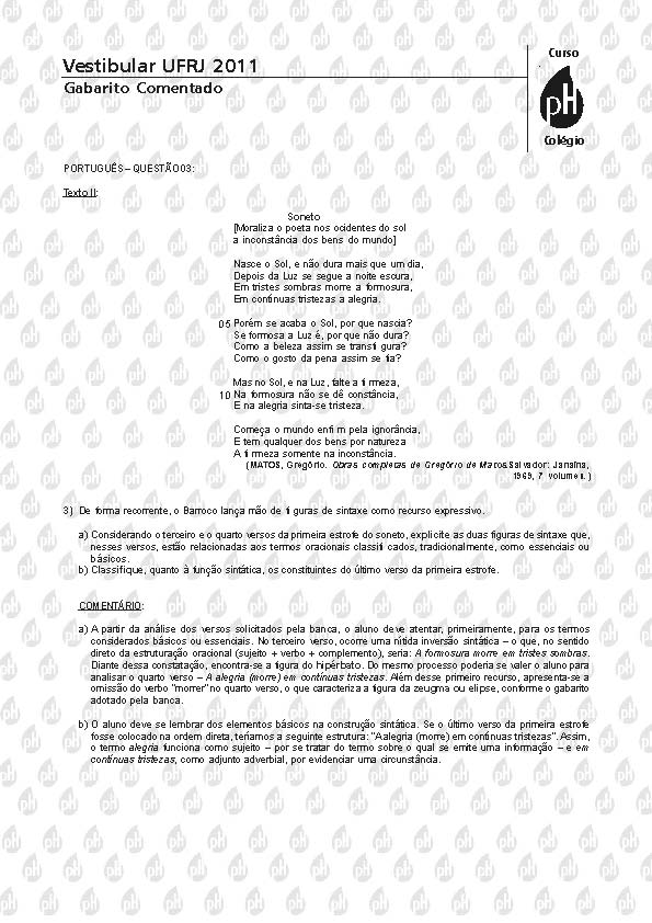 UFRJ 2011: Questão 3 – Português