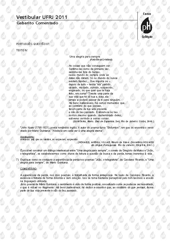 UFRJ 2011: Questão 7 – Português
