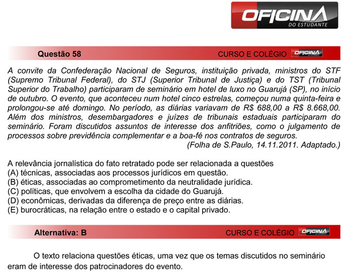 Unesp meio de ano 2012: Questão 58 – Primeira fase