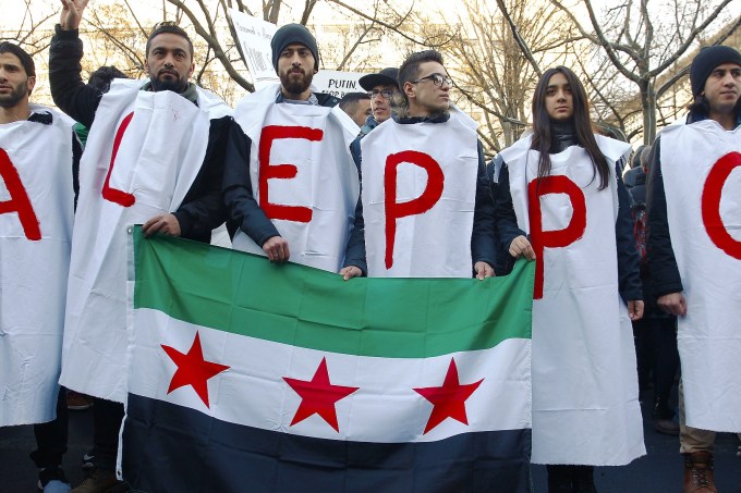 Activists Protest Aleppo Bombing At Russian Embassy