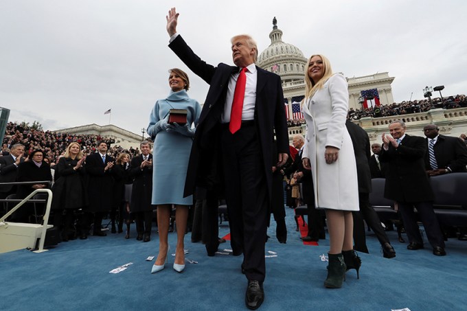 U.S. President Donald Trump acknowledges the audience after taking the oath of office as the 45th president of the United States in Washington