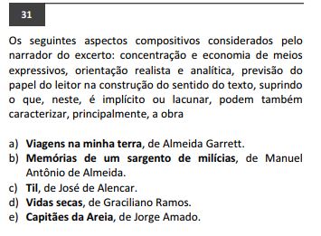 Questões 29 a 31 utilizou 'Memórias Póstumas de Brás Cubas', de Machado de Assis