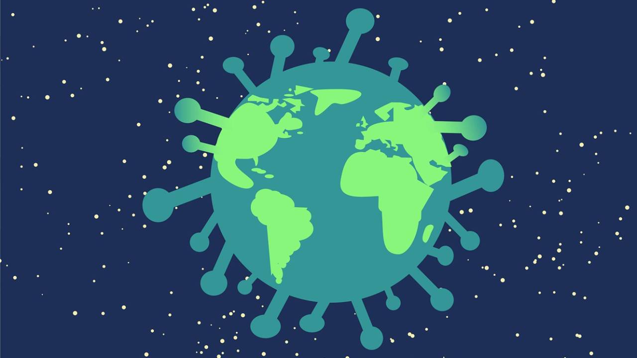 Ilustração do planeta transformado em vírus