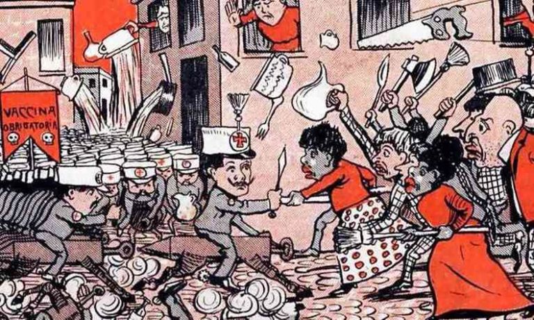 Charge da revista “O Malho”, em 1904, parecia prever a revolta que se instalaria no Rio de Janeiro após a “vacinação compulsória” instituída por Oswaldo Cruz contra a varíola