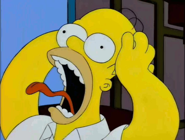 Homer Simpson gritando, em movimento.