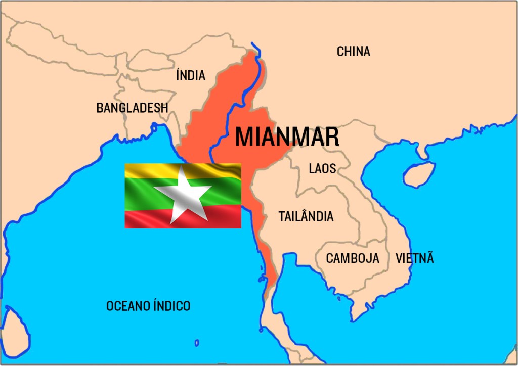 Mianmar (antiga Birmânia) é um país do sudeste asiático que faz fronteira com a Índia, Bangladesh, China, Laos e Tailândia. Há mais de 100 grupos étnicos na região
