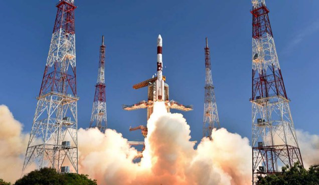 O lançamento do Centro de Lançamento Satish Dhawan Space Centre, em Sriharikota, na Índia.