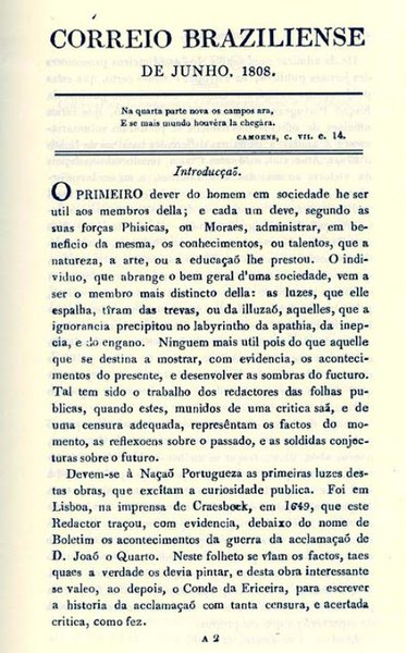 Edição de junho de 1808 do Correio Braziliense