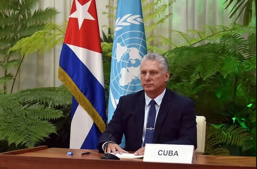 Presidente Miguel Díaz-Canel Presidente Miguel Díaz-Canel falou em ‘asfixia econômica para provocar revoltas sociais’; Joe Biden rebateu as acusações afirmando que a população cubana clama por ‘liberdade e alívio’