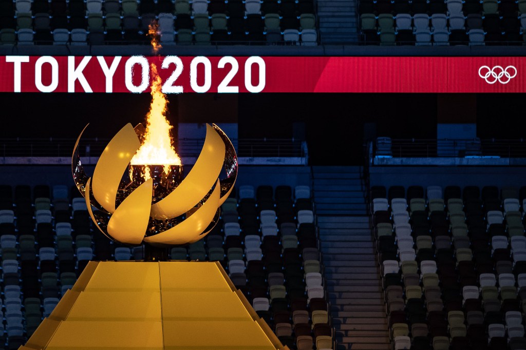 A pira olímpica em Tóquio, na abertura dos jogos olímpicos.