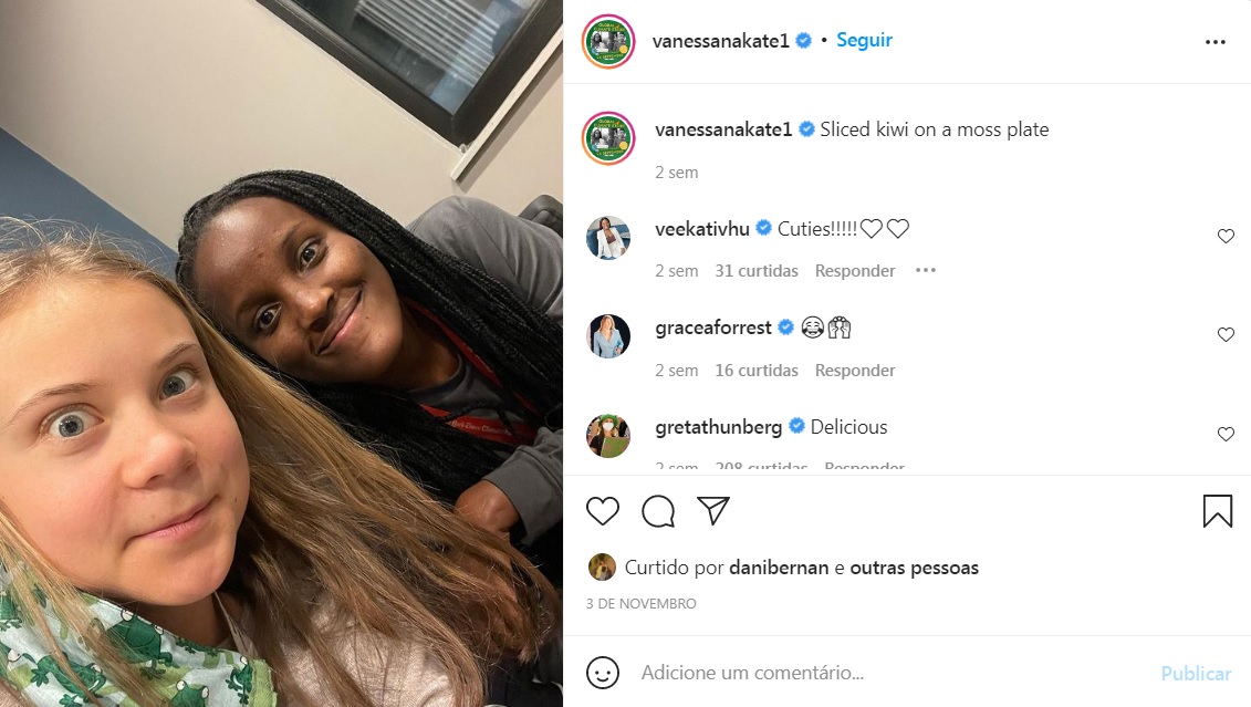 Greta Thunberg e Vanessa Nakate em momento descontraído no Instagram