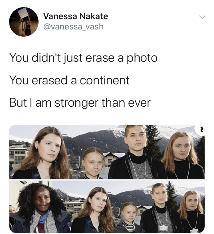 Vanessa Nakate acusa AP de racismo, após ser cortada de foto junto de outras ativistas pelo clima.