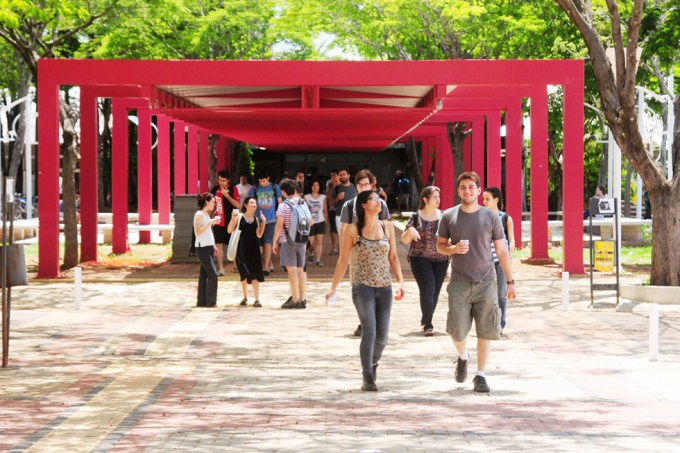 Alunos universitários andando pela universidade, campus da Unicamp