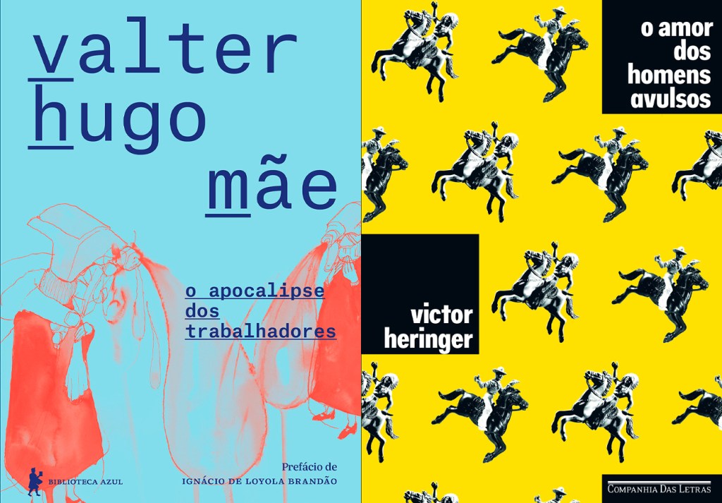 Junção das capas de 'O apocalipse dos trabalhadores', de Valter Hugo Mãe e 'O amor dos homens avulsos', de Victor Heringer.