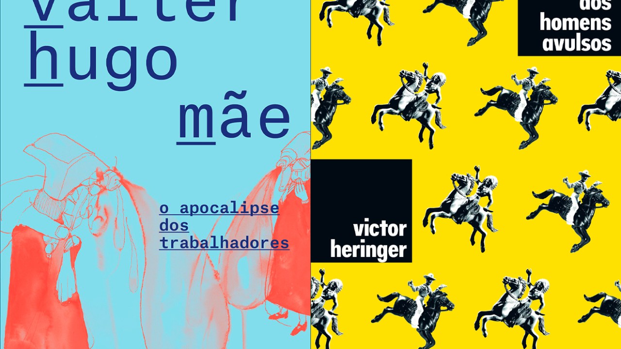 Junção das capas de 'O apocalipse dos trabalhadores', de Valter Hugo Mãe e 'O amor dos homens avulsos', de Victor Heringer.