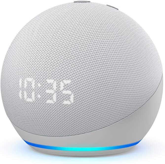 Alexa Assistente virtual Echo Dot (4ª geração) com relógio digital, cor branco.
