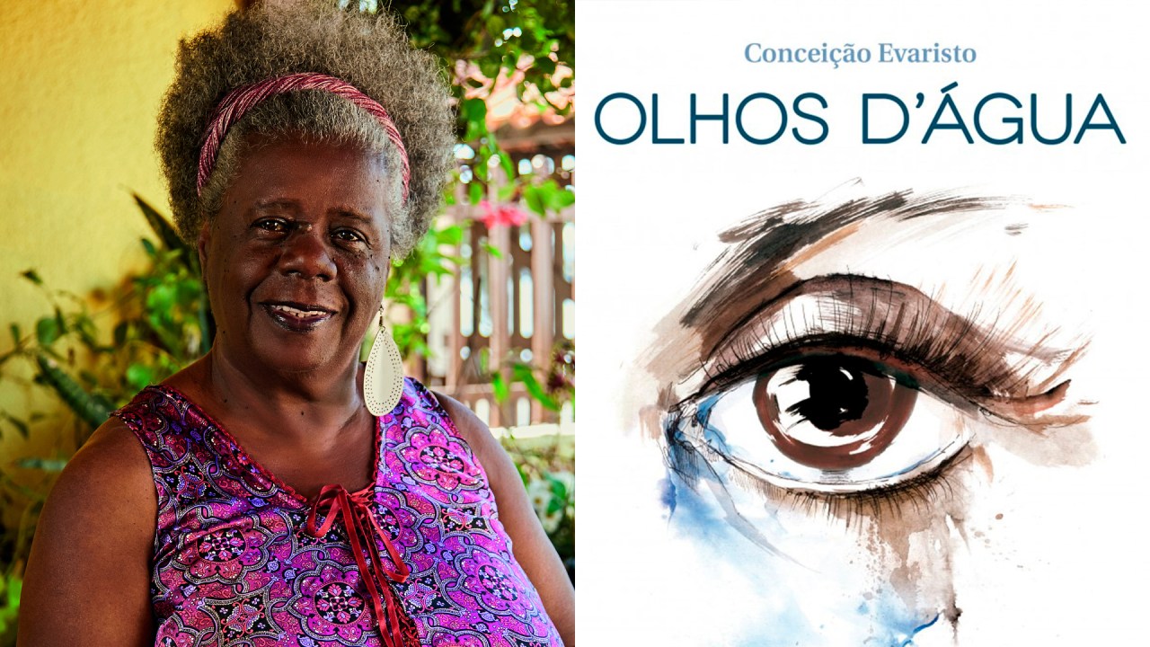 Autora Conceição Evaristo ao lado de sua obra, "Olhos d'água"