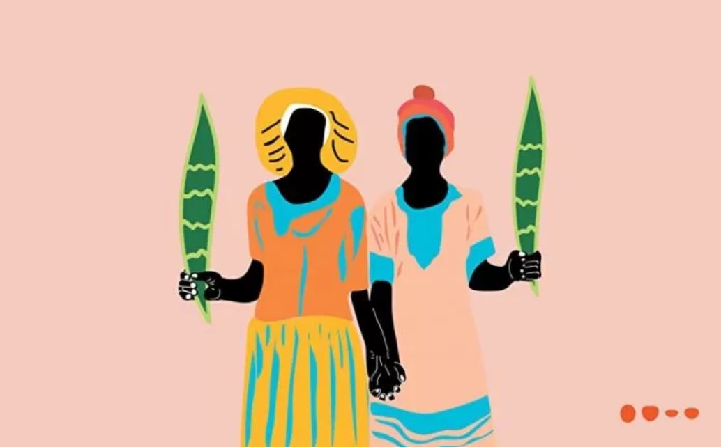 ilustração de capa do livro torto arado mostra duas mulheres negras segurando folhas da planta espada de são jorge