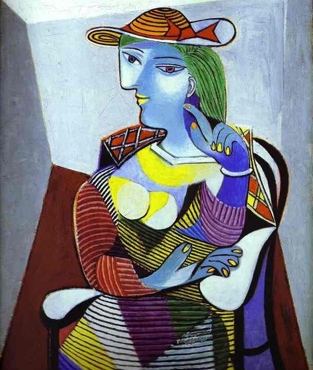 Retrato de Marie-Thérèse Walter, obra de Pablo Picasso, retrata uma mulher a partir de traços cubistas e coloridos