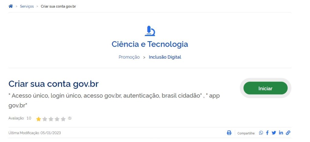 acesse o site do gov.br e clique em iniciar
