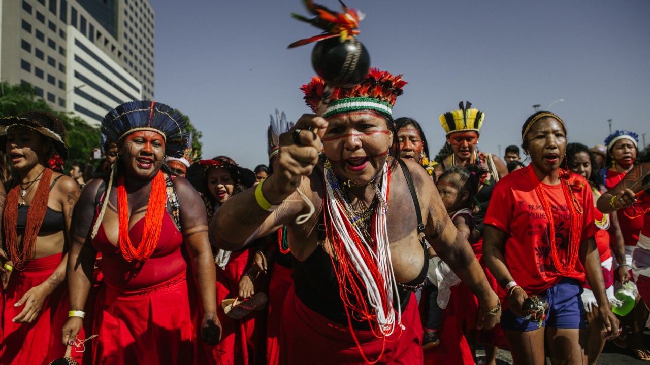 Protesto de mulheres indígenas contra o governo Bolsonaro em 2019