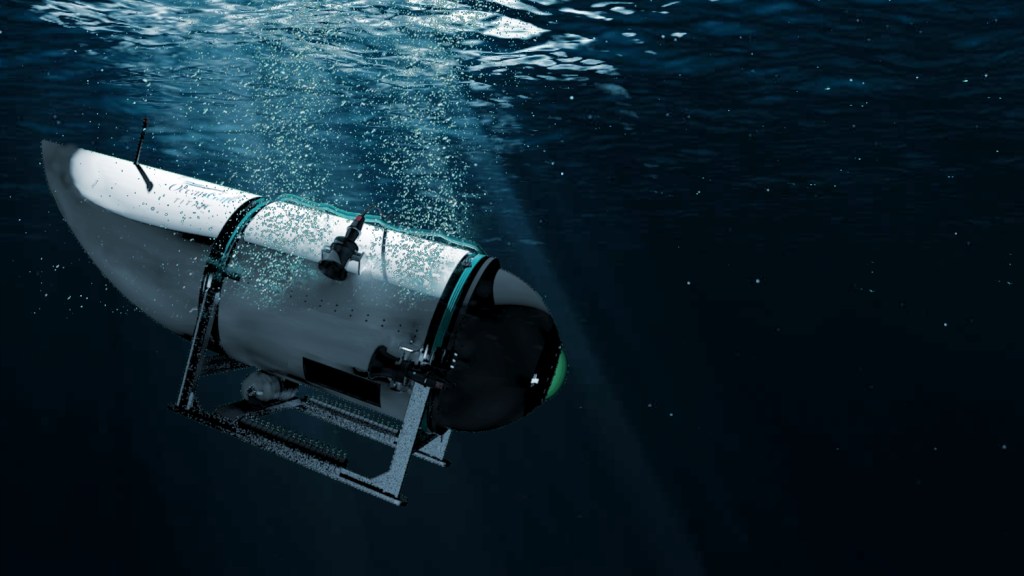 Simulação digital do submarino Titan no oceano